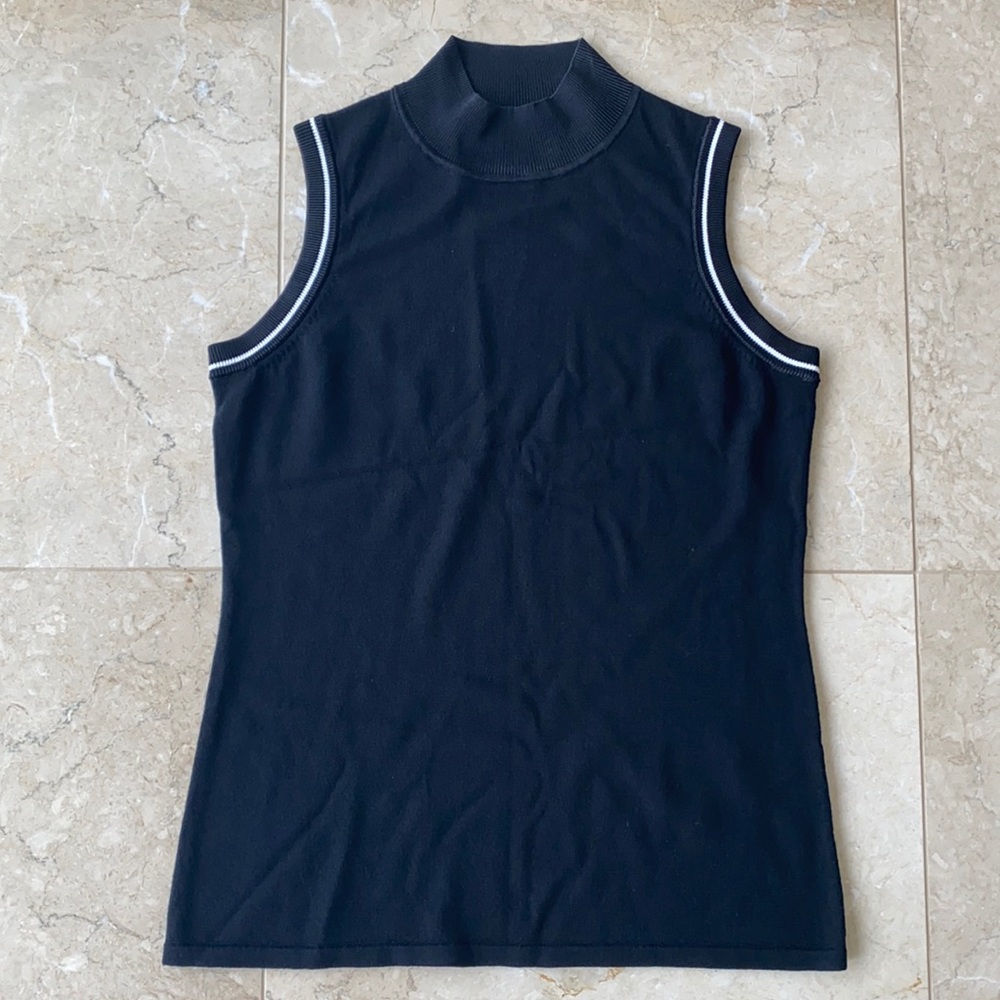 Elie Tahari Black/White Sleeveless Turtleneck Top